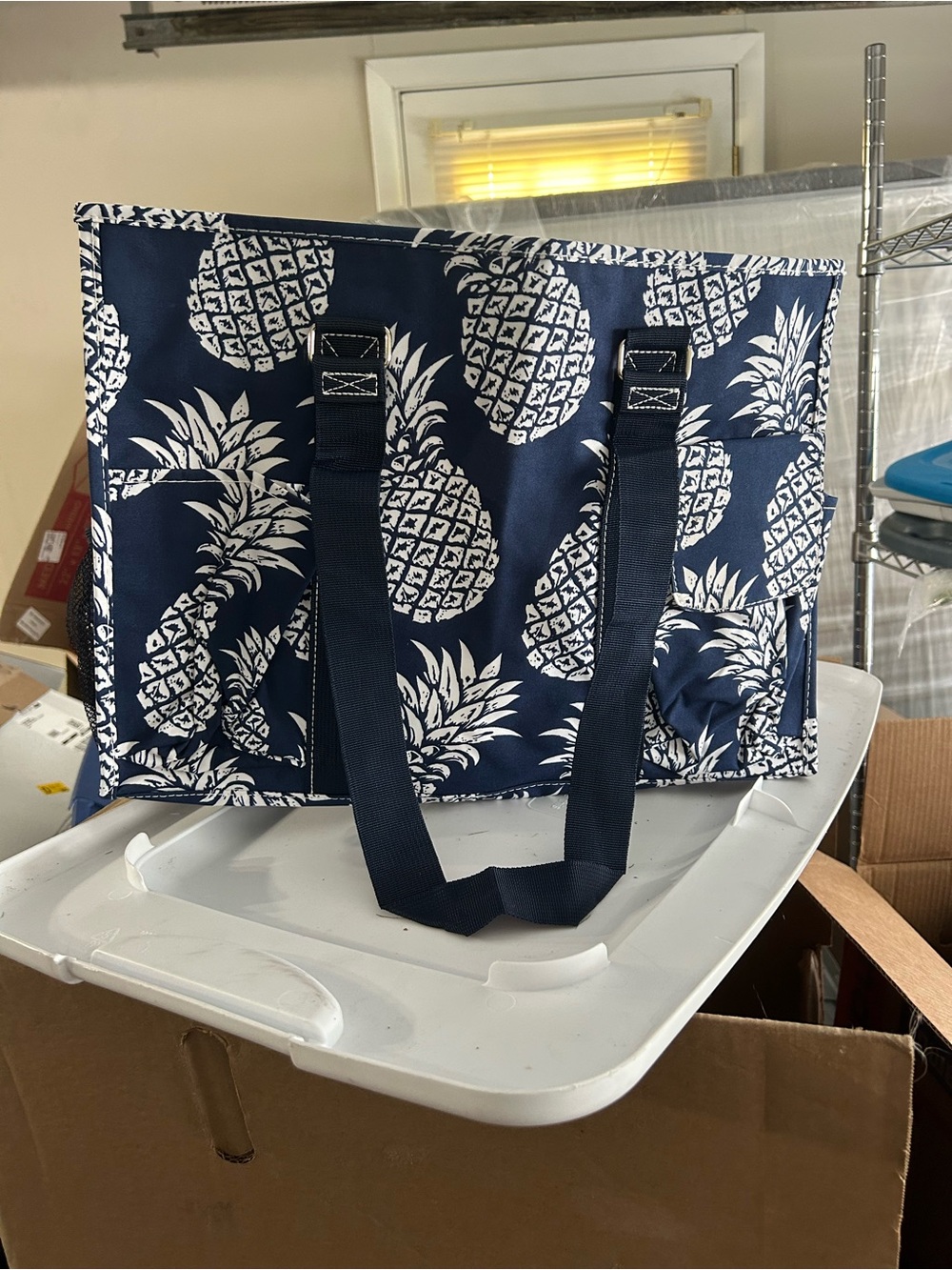 Navy Pineapple Print Tote Bag - Women